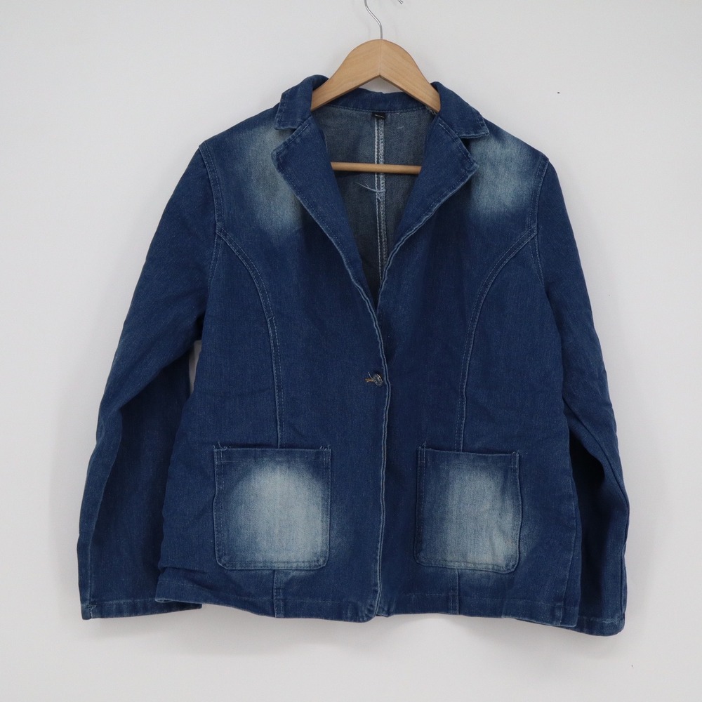 Fashion%Classic Blue Denim Blazer Jacket Faded Medium Wash 3XL